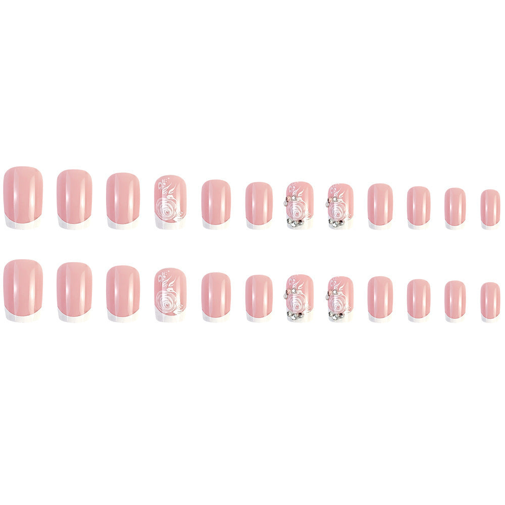 24pcs/Set Rose French Tips Press-On Nails