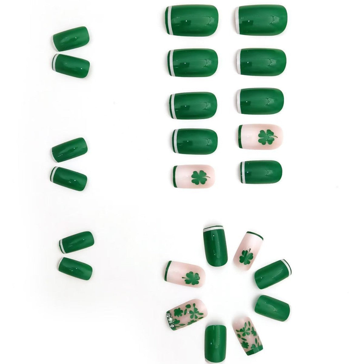 24pcs/Set St. Patrick's Day Lucky Glitter Green Press-On Nails