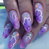 24pcs/Set Purple Floral French Tips Press-On Nails