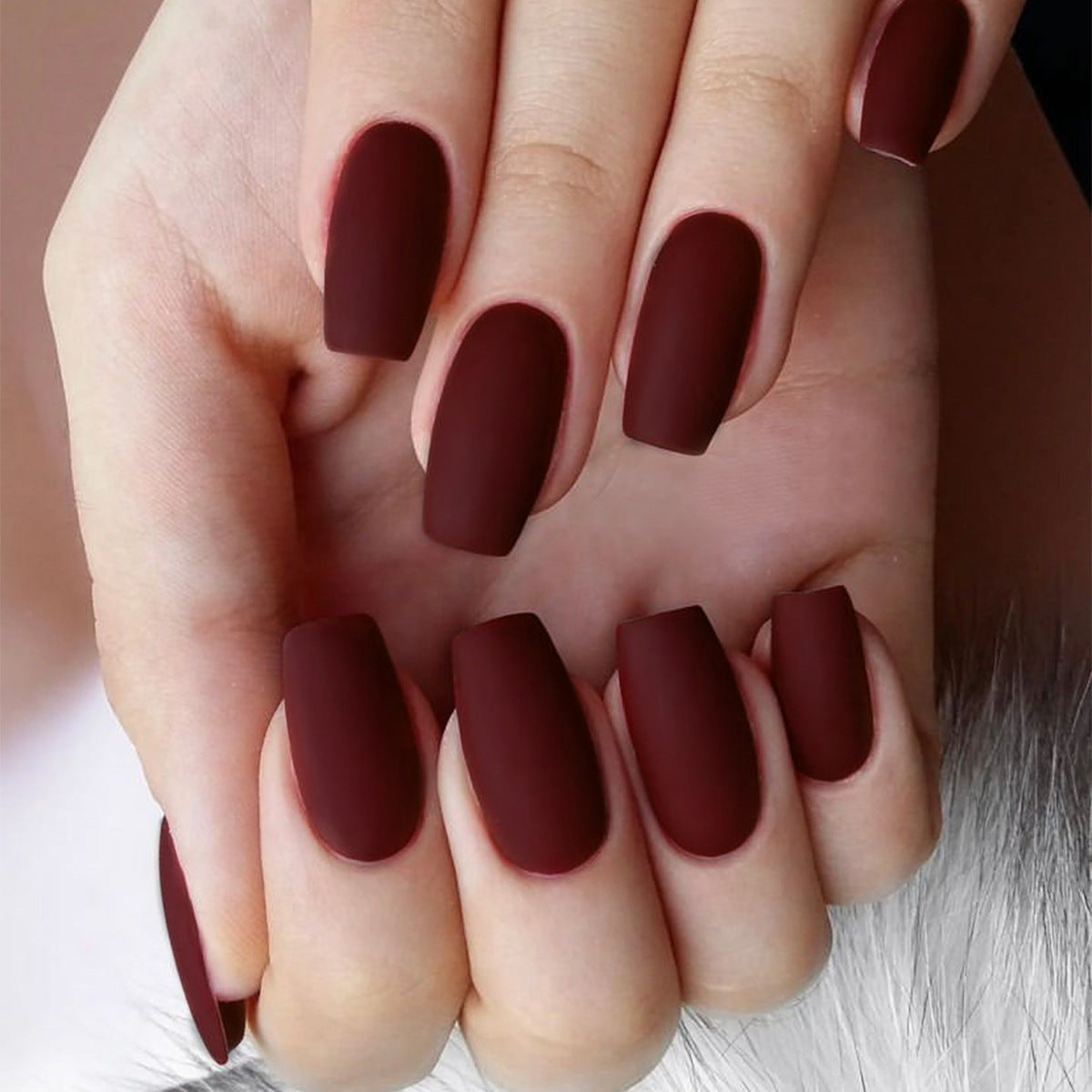 24pcs/Set Burgundy Matte Press-On Nails