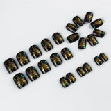 24pcs/Set Dark Christmas Tree with Gold Foil Short Press-On Nails