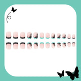 24pcs/Set Summer Black Butterfly French Short Press On Nails