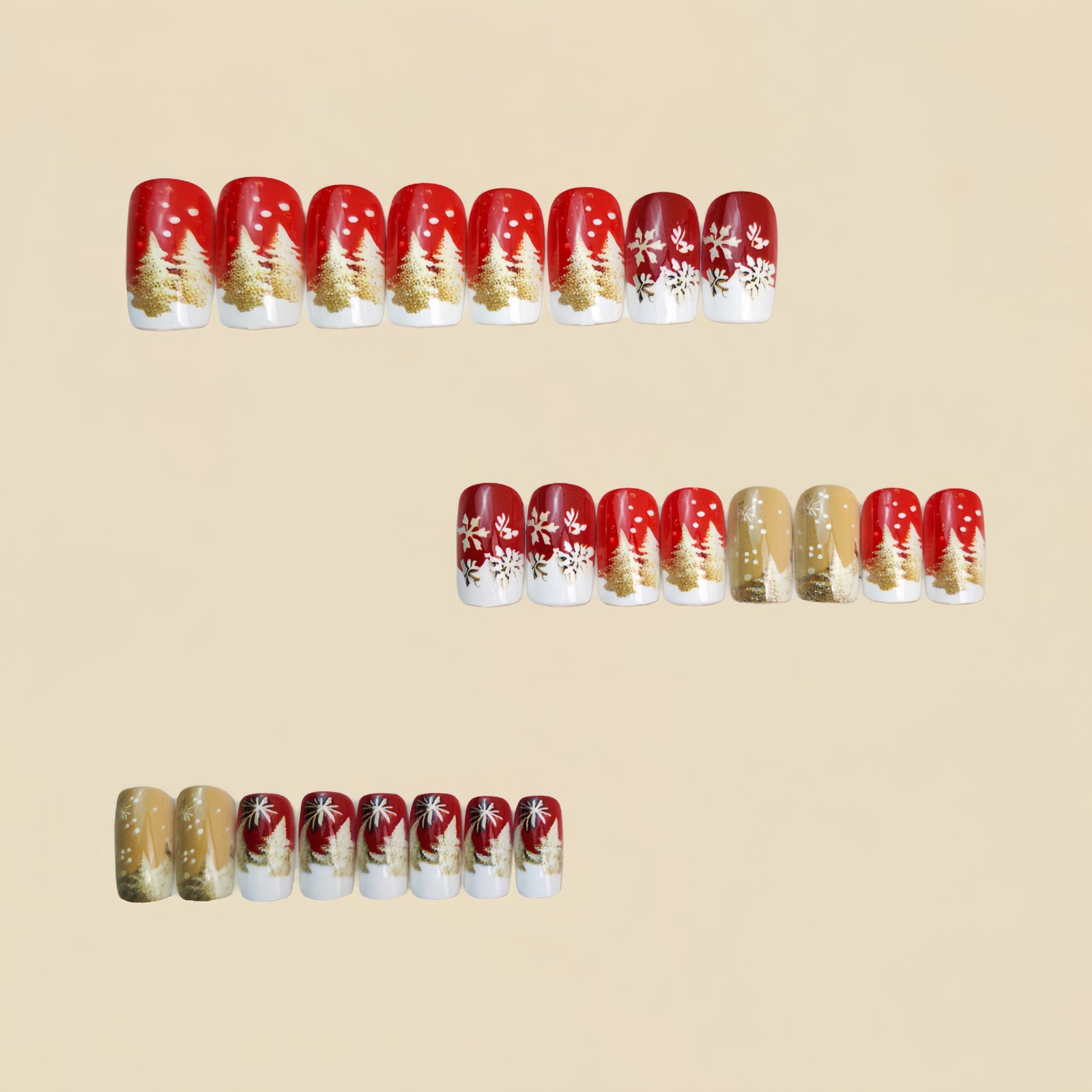 24pcs/Set Red Christmas Snowflake & Tree Press-On Nails