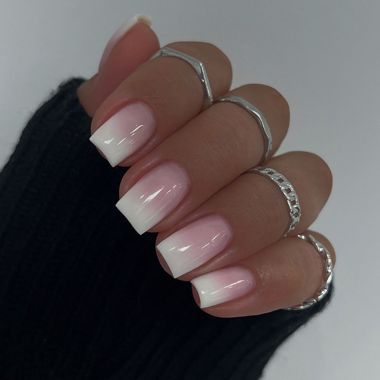 24pcs/Set Minimal Pink & White Ombre Press-On Nails