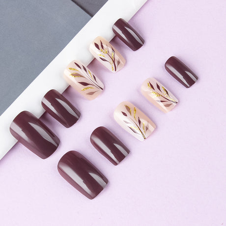 24pcs/Set Autumn–Winter Leaf Ombre Press-On Nails