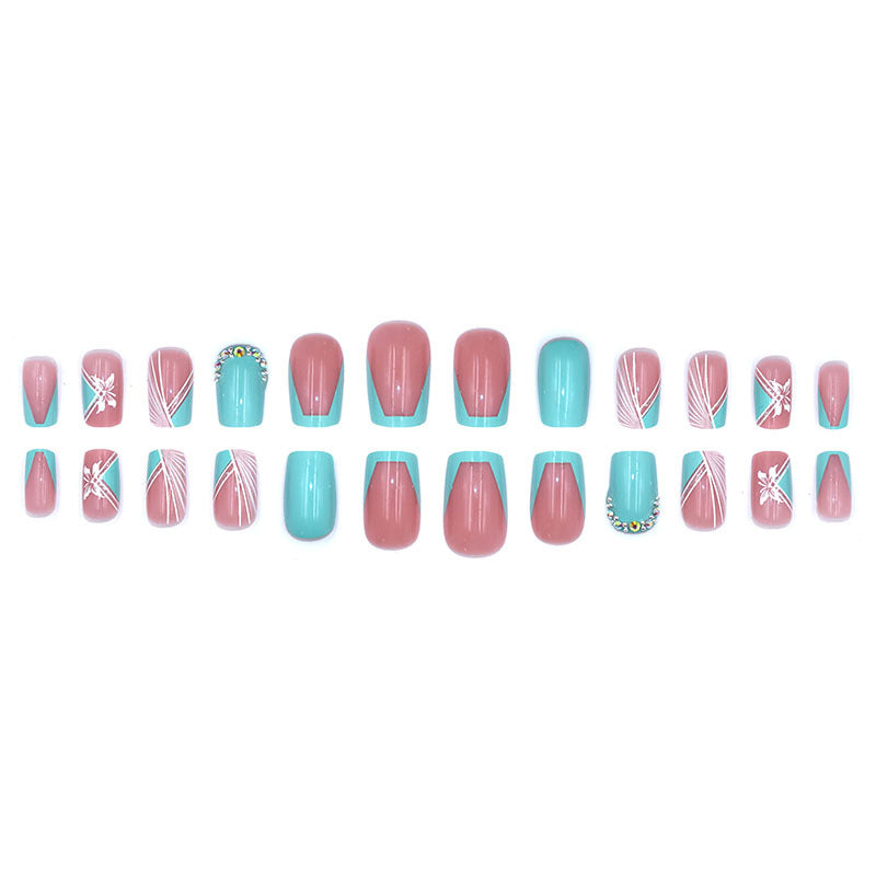 24pcs/Set Blue-Green 3D Butterfly Press-On Nails