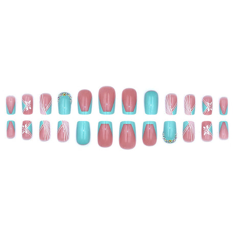 24pcs/Set Blue-Green 3D Butterfly Press-On Nails