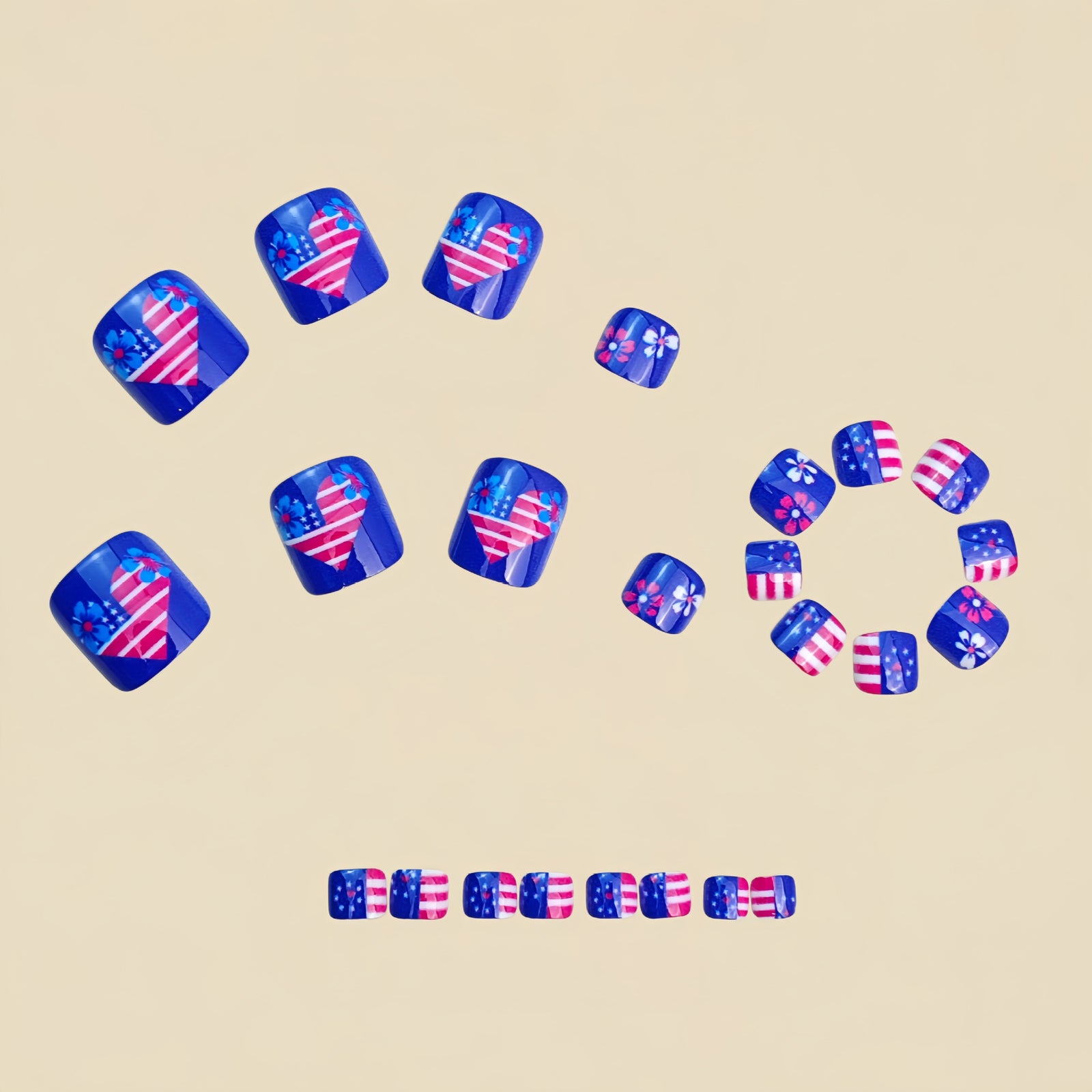 24pcs/Set Flag-Inspired Floral Stripes Press On Toe Nails