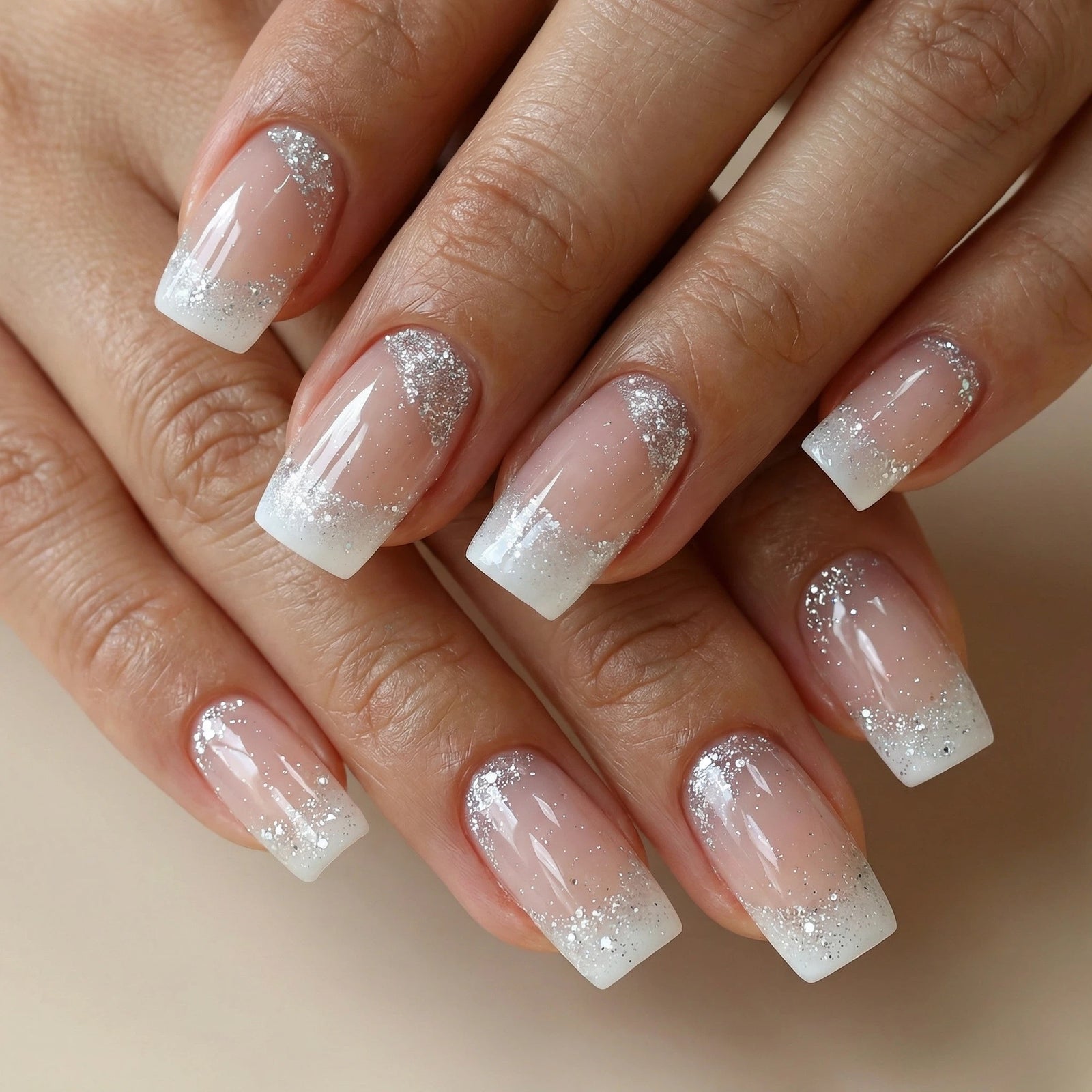 24pcs/Set Glitter French Tip Press-On Nails