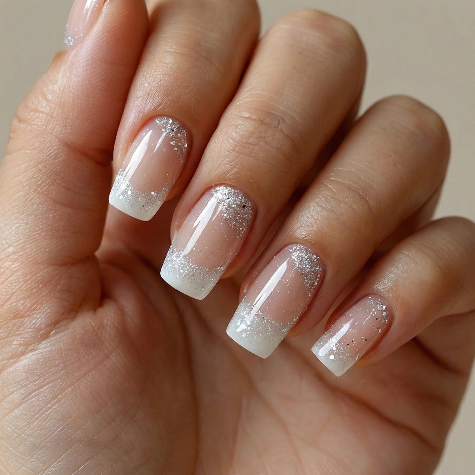 24pcs/Set Glitter French Tip Press-On Nails