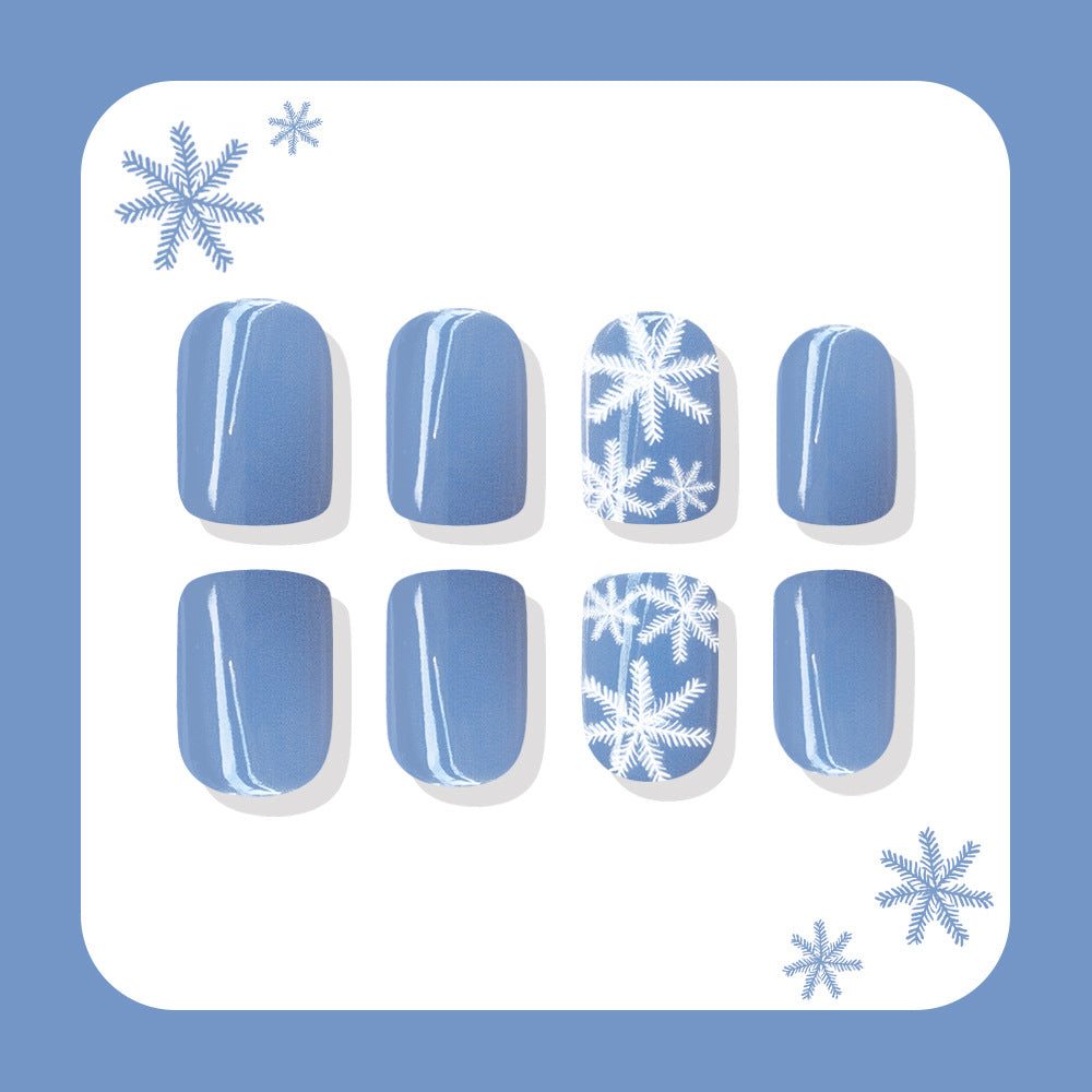 24pcs/Set Dusty Blue Snowflakes Press On Nails