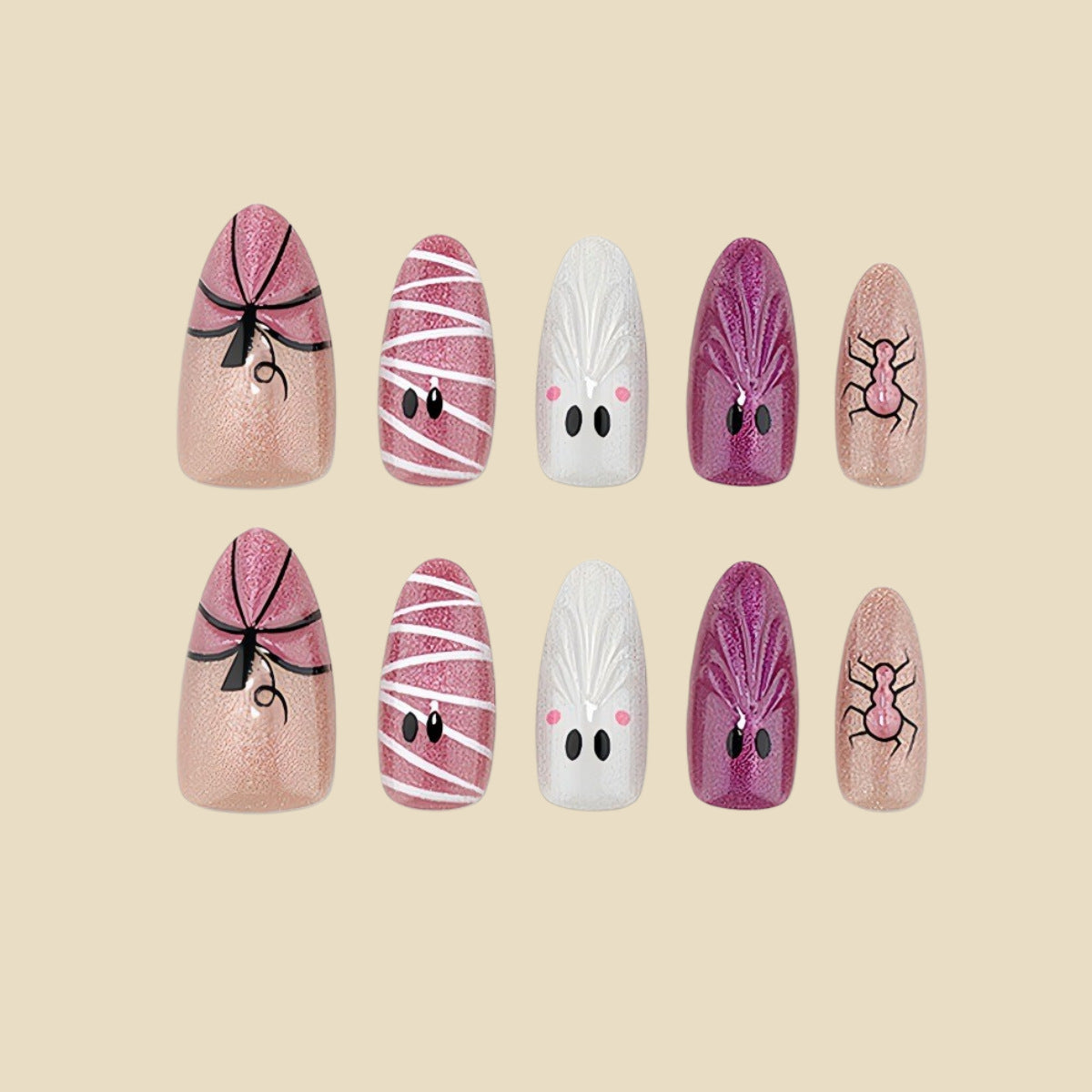 24pcs/Set 3D Ghost Bandage Mummy Press On Nails