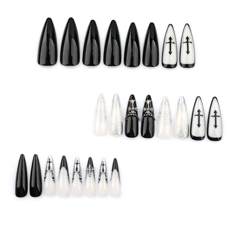 24pcs/Set Gothic Cross French Press-On Nails