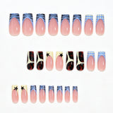 24pcs/Set Black & Yellow Striped French Press-On Nails