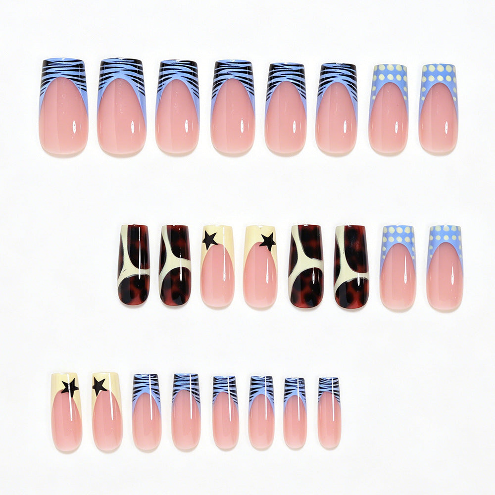 24pcs/Set Black & Yellow Striped French Press-On Nails