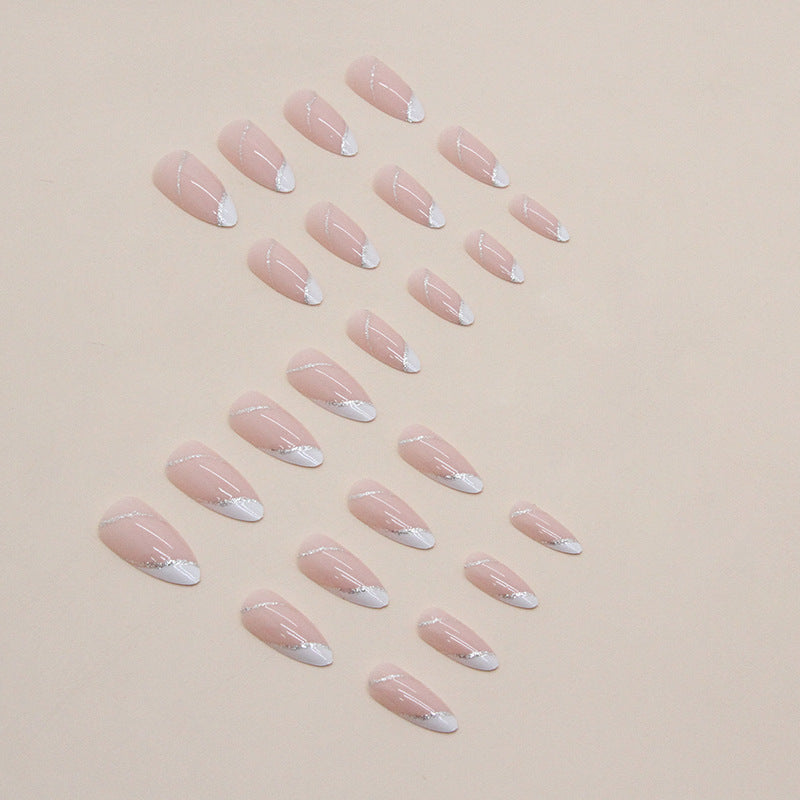 24pcs/Set Glitter Diagonal French Tips Press On Nails