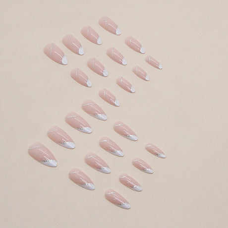 24pcs/Set Glitter Diagonal French Tips Press On Nails