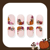 24pcs/Set Maple Leaf, Floral & Mushroom Press On Nails