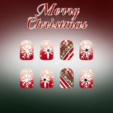 24pcs/Set Glitter Red & White Diagonal French Tips Press On Nails