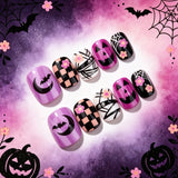 30pcs/Set Checkerboard Pumpkins & Flowers Press-On Nails