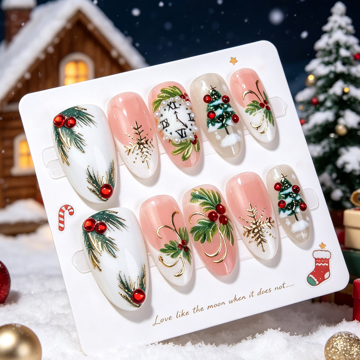 30pcs/Set Gold-Accented Snowflake French Tips Press On Nails