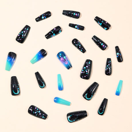 24pcs/Set Black & Blue Galaxy Ombre Press On Nails