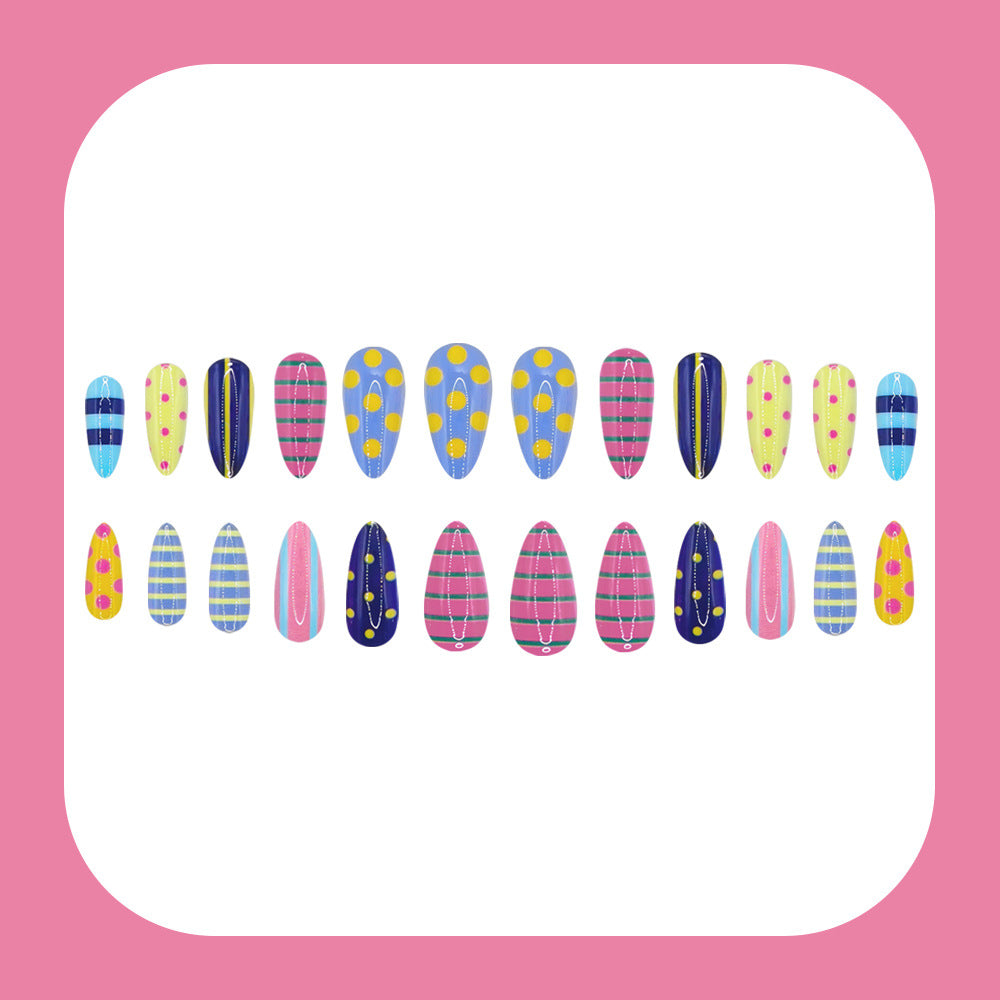 24pcs/Set Colorful Stripes & Polka Dots Press On Nails