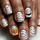 24pcs/Set Mummy Wrap & Pumpkin Press-On Nails