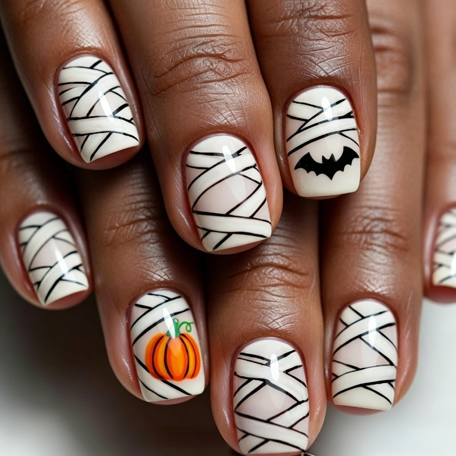 24pcs/Set Mummy Wrap & Pumpkin Press-On Nails