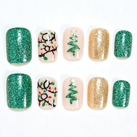 24pcs/Set Christmas Tree & Colorful Lights Press-On Nails