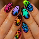 24pcs/Set Glow-in-the-Dark Ghost & Spider Web Press On Nails
