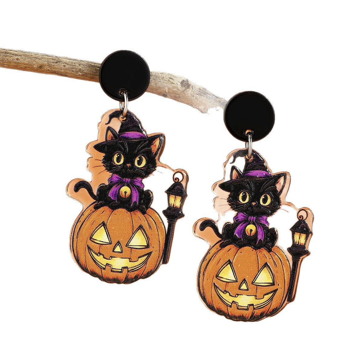 Black Cat Pumpkin Lantern Stud Earrings