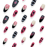 24pcs/Set Pink & Black Mismatched Ghost Bat Spider Web Press On Nails