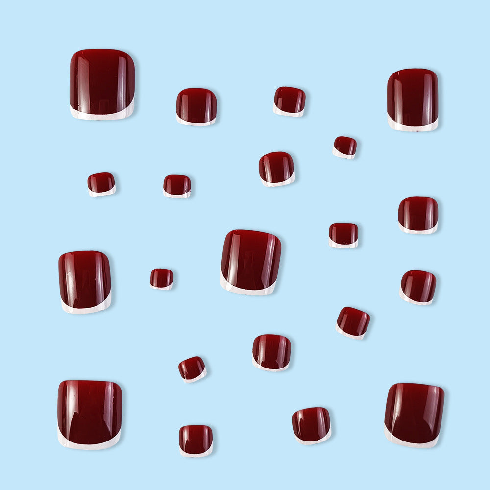 24pcs/Set Cherry Red French Tips Press On Toe Nails