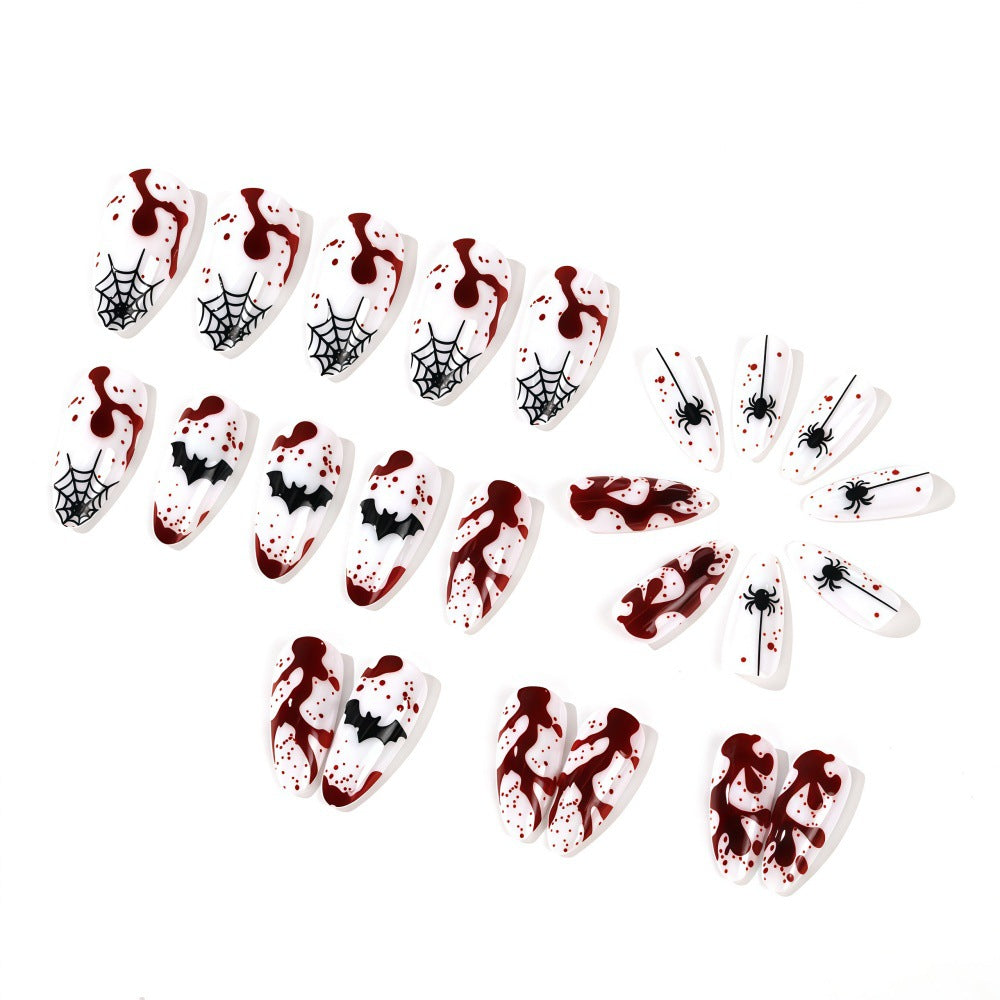24pcs/Set White Blood Drips, Bats & Spiders Press-On Nails