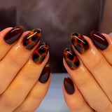 24pcs/Set Amber Marble Press On Nails