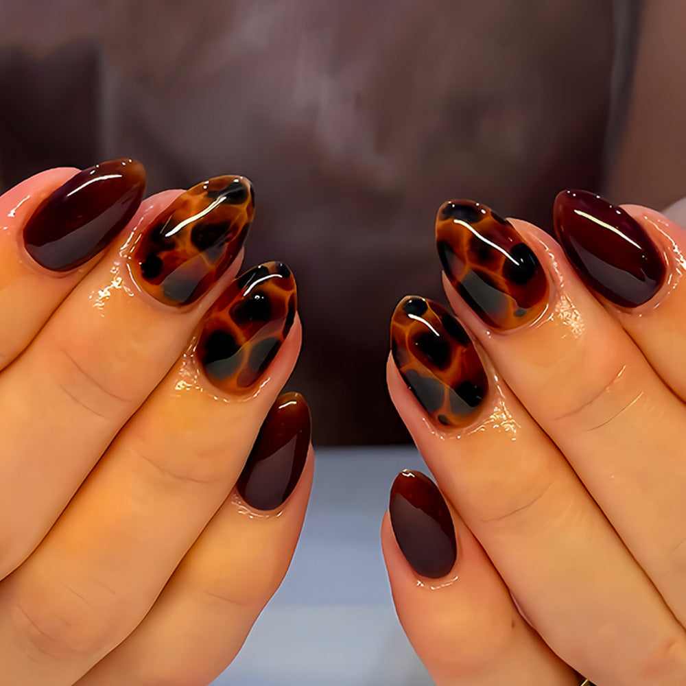 24pcs/Set Amber Marble Press On Nails