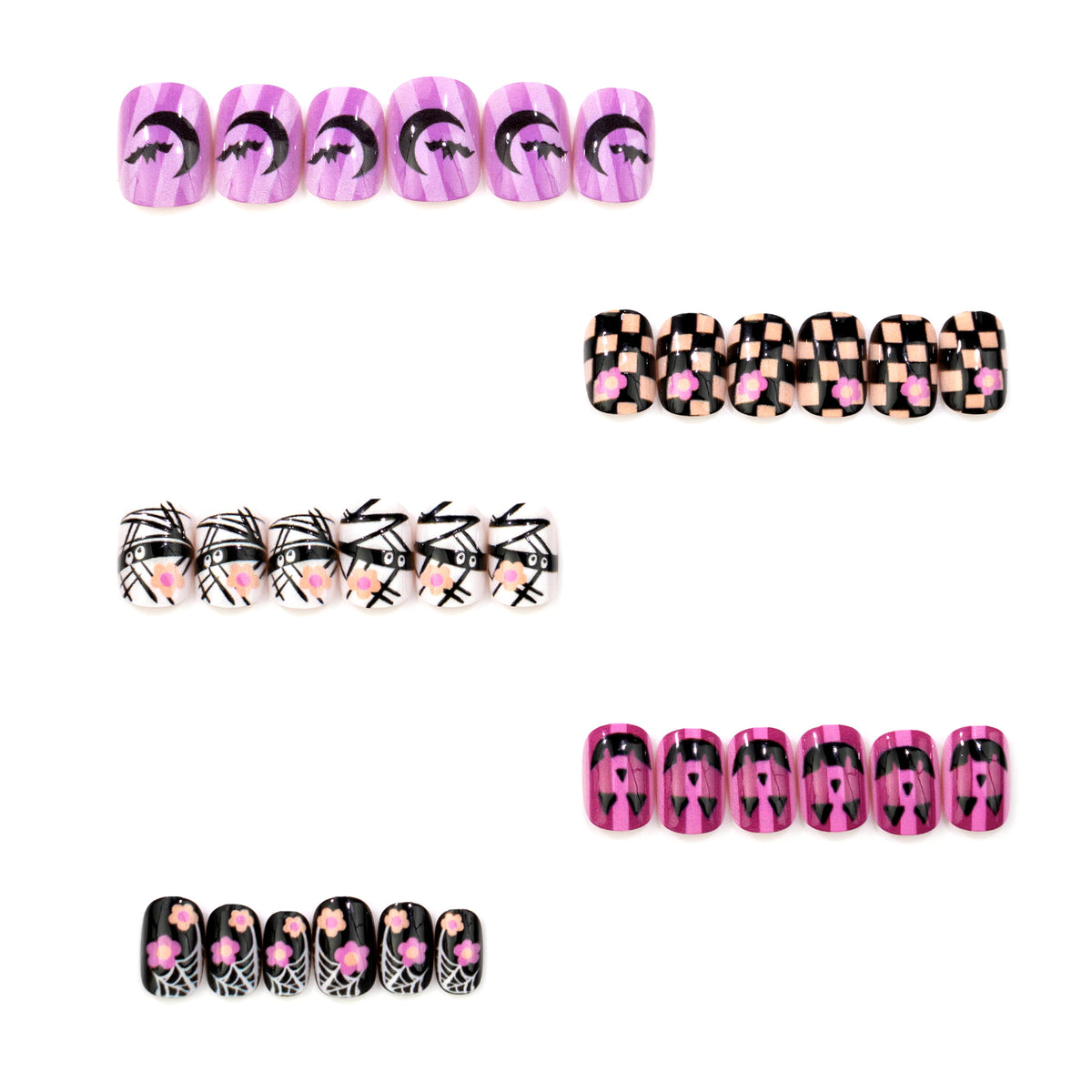 30pcs/Set Checkerboard Pumpkins & Flowers Press-On Nails