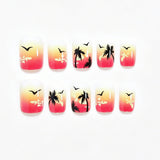24pcs/Set Beach Sunset with Palm Trees & Seagulls Press-On Nails