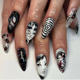 24pcs/Set Black & White Horror Comic Press On Nails