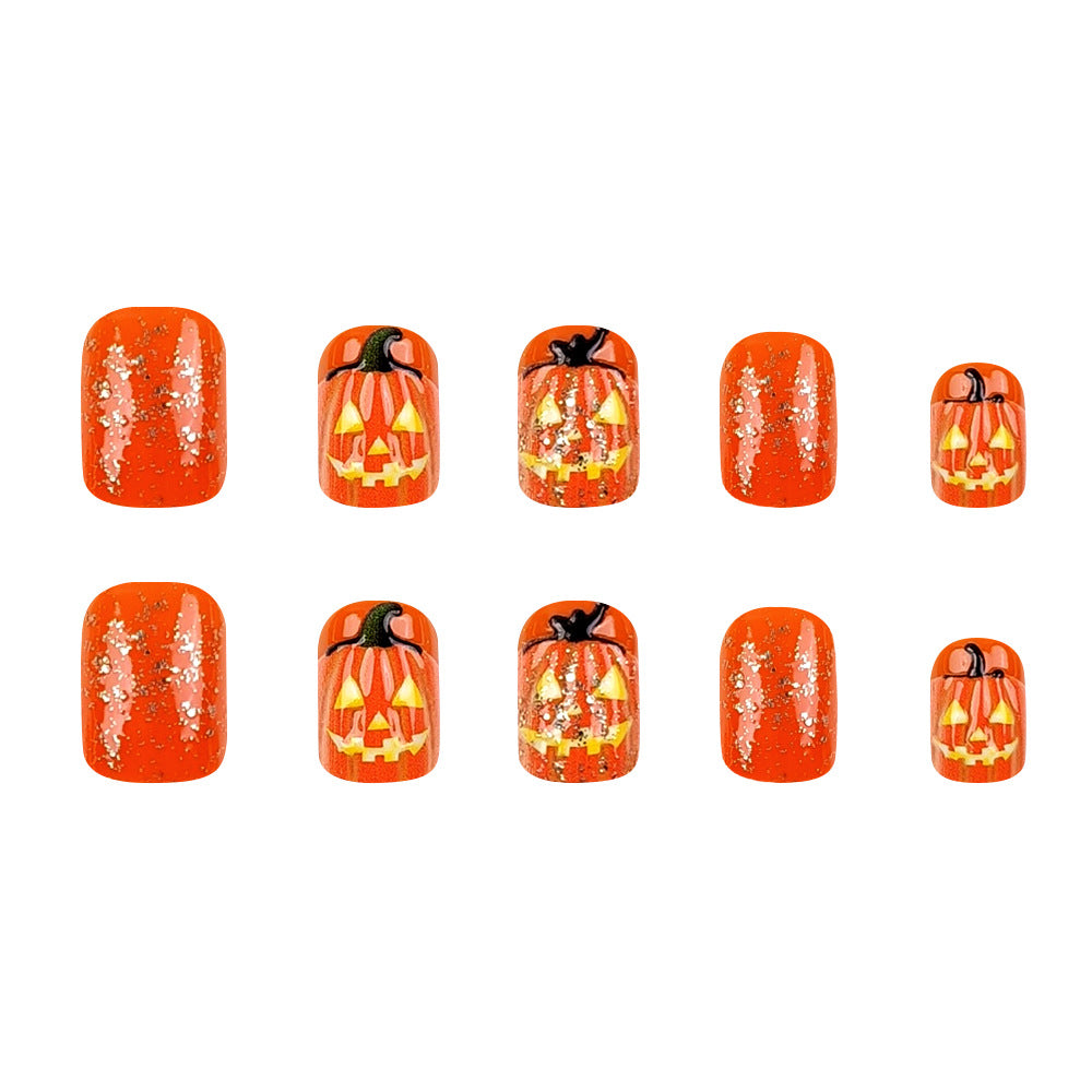 24pcs/Set 3D Pumpkin Face Press On Nails