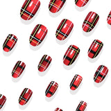 24pcs/Set Red & Gold Plaid Cat Eye Press On Nails