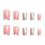 24pcs/Set French Cat Eye Gold Foil Press-On Nails