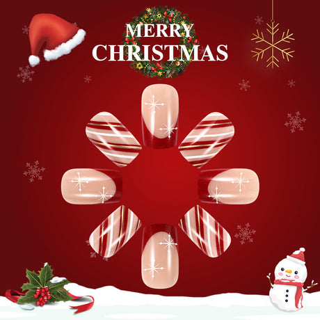24pcs/Set Stripes, Snowflakes & Holly Press-On Nails