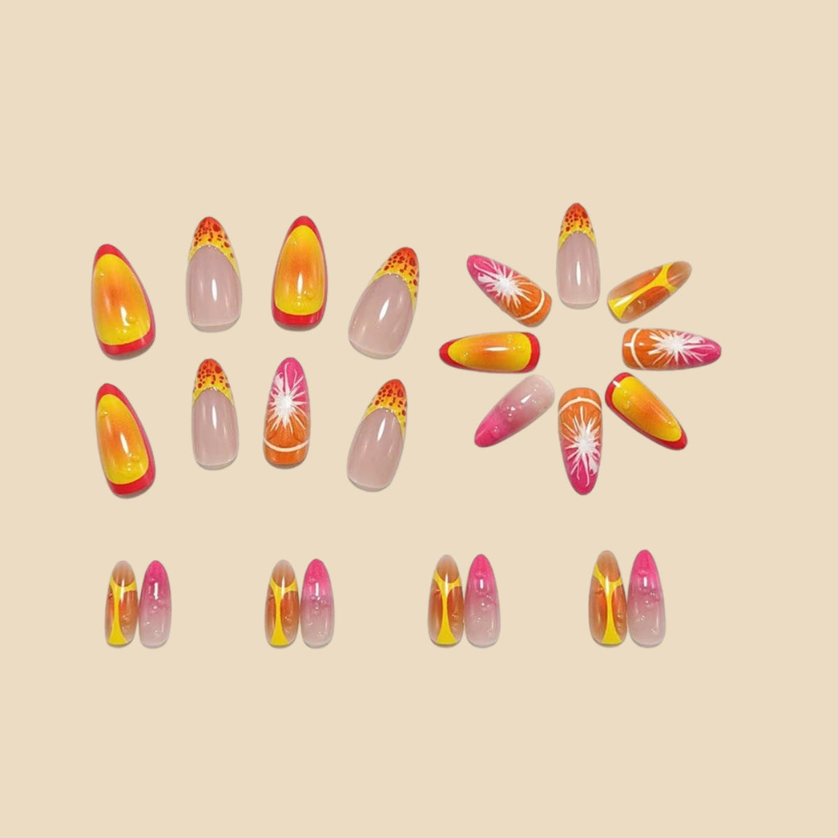 24pcs/Set 3D Orange & Pink Gradient Fruit Press-On Nails