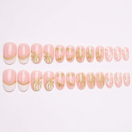 24pcs/Set Gilded Pumpkin & Bat Press On Nails