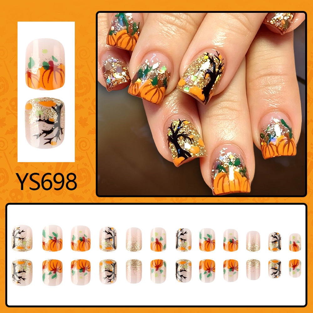 24pcs/Set Autumn Pumpkin & Leaves Press On Nails