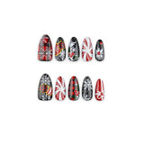 30pcs/Set Vintage Red & Black Plaid Candy Cane Snowflakes Press On Nails