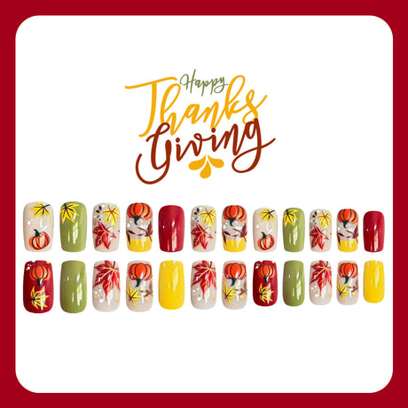 24pcs/Set Maple Leaf Pumpkin Press On Nails