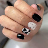24pcs/Set lack & White Polka Dot Hearts Press On Nails